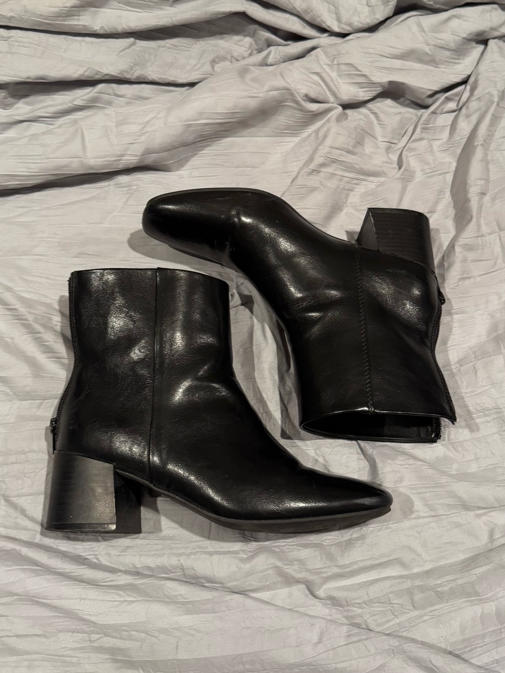 Sleek Black Leather Ankle Booties with Block Heel